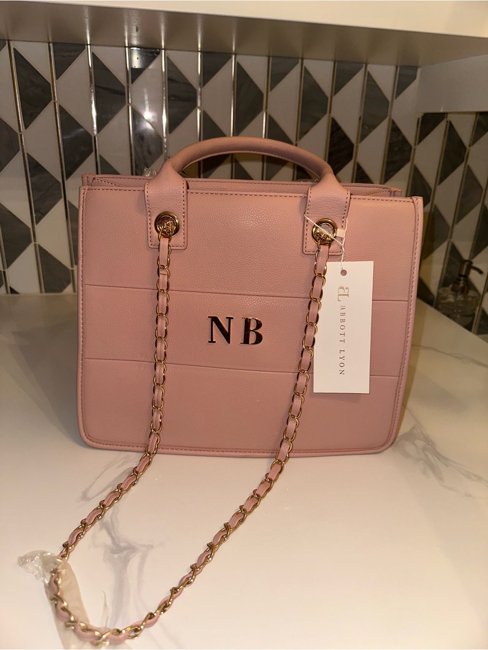 Abbott Lyon Blush Icon Tote Bag Custom NB Monogram NWT Chain Strap